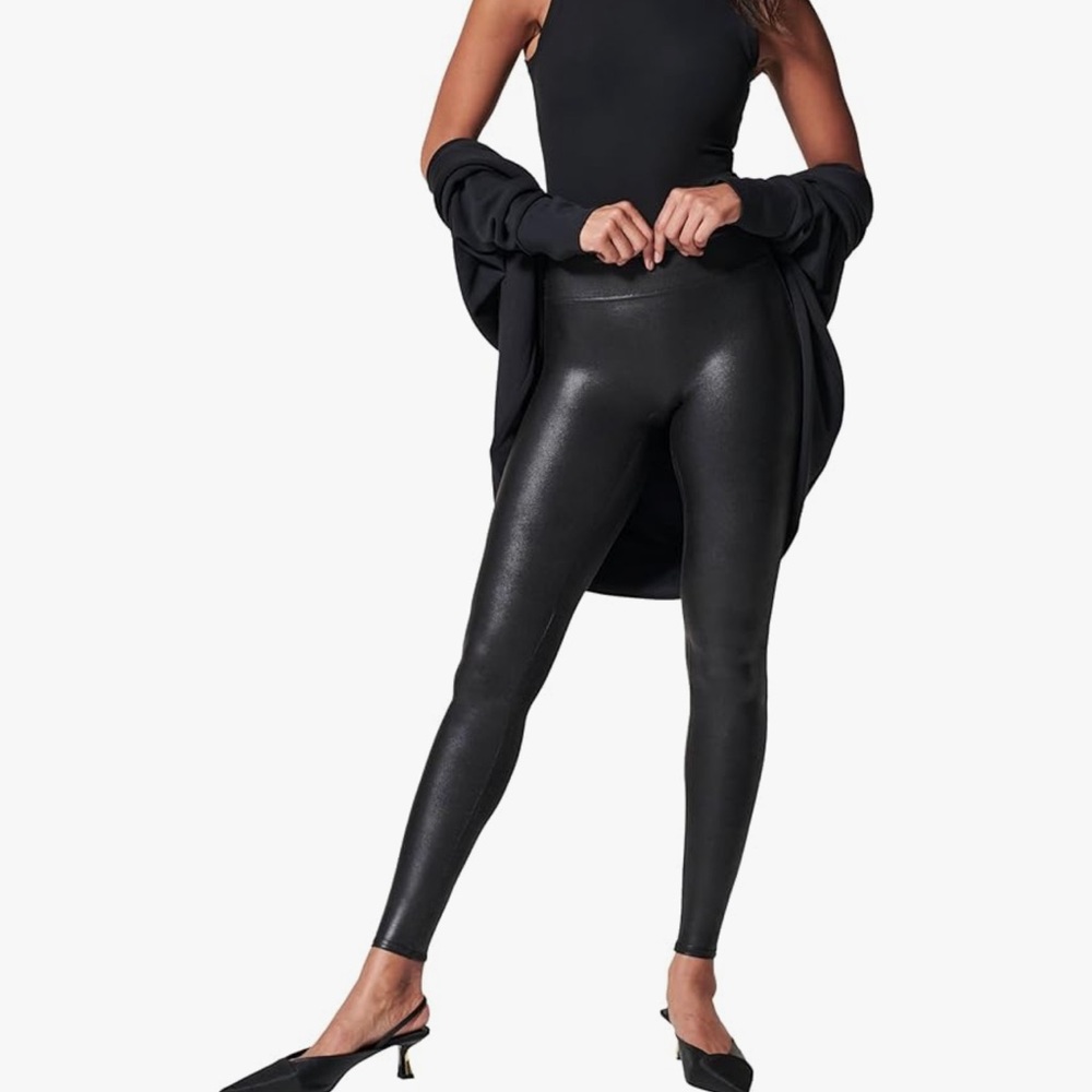 SPANX Women’s Medium Faux Leather Black High-Waisted Leggings